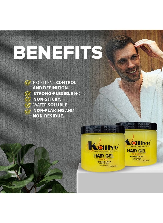 Kalive Men'S Hair Styling Gel 16 Oz (2Pack) Stronghold And Light Shine All Day Mens Hair Product Fresh Scent No Flaking Or Alcohol