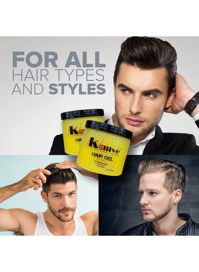Kalive Men'S Hair Styling Gel 16 Oz (2Pack) Stronghold And Light Shine All Day Mens Hair Product Fresh Scent No Flaking Or Alcohol