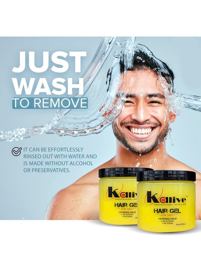 Kalive Men'S Hair Styling Gel 16 Oz (2Pack) Stronghold And Light Shine All Day Mens Hair Product Fresh Scent No Flaking Or Alcohol