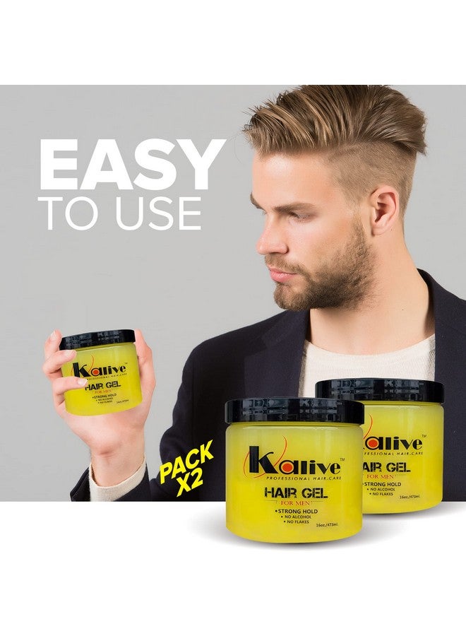 Kalive Men'S Hair Styling Gel 16 Oz (2Pack) Stronghold And Light Shine All Day Mens Hair Product Fresh Scent No Flaking Or Alcohol