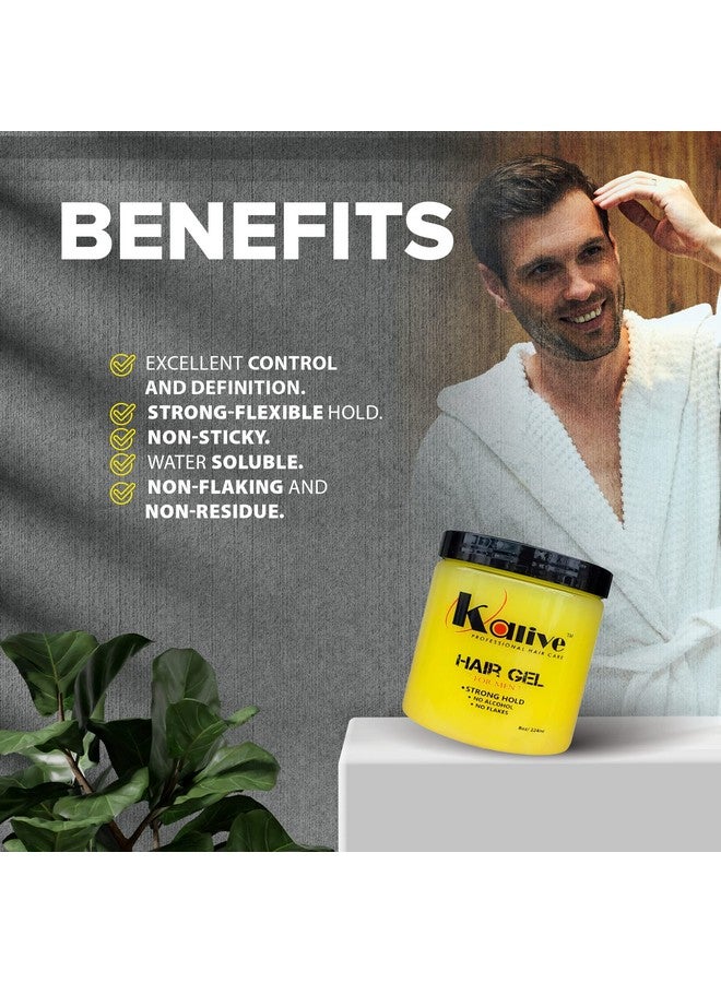 Kalive Men'S Hair Styling Gel 8 Oz Stronghold And Light Shine All Day No Flaking.