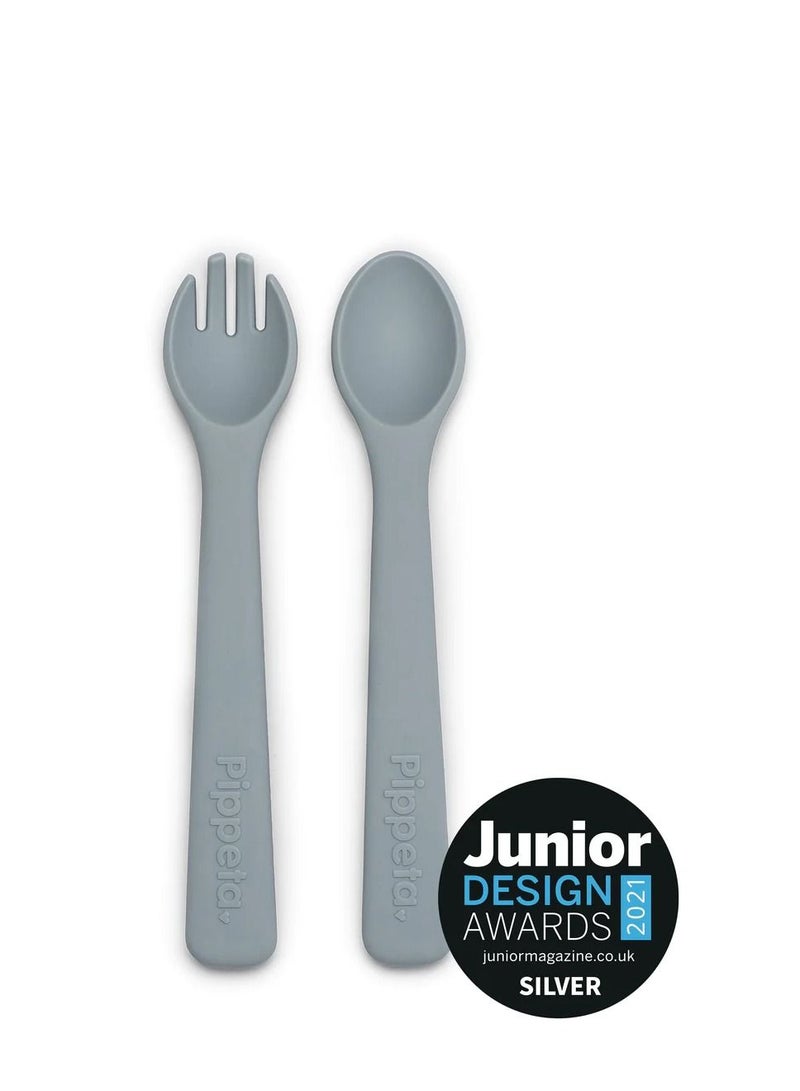 Pippeta Silicone Spoon And Fork For Baby - Sea Salt