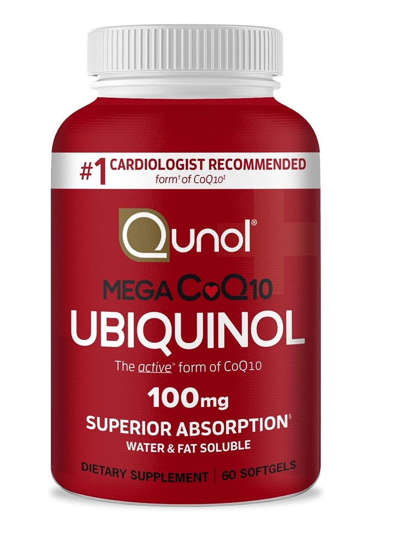 Ubiquinol CoQ10 100mg Softgels, Qunol Mega Ubiquinol 100mg - Superior Absorption - Active form of Coenzyme Q10 for Heart Health - 2 Month Supply - 60 Count