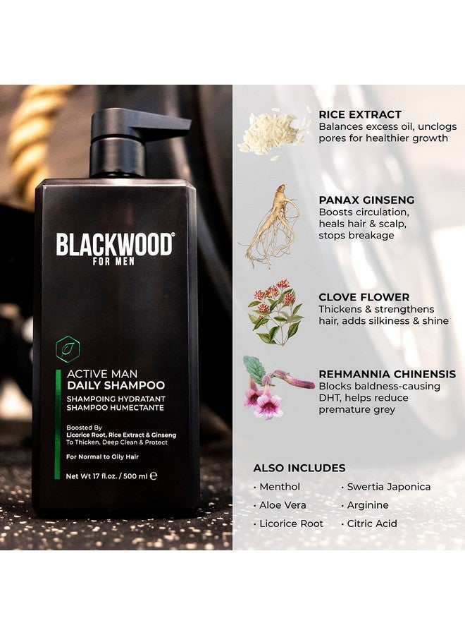 Active Man Daily Shampoo Men'S Vegan & Natural Thickening Shampoo For Hair Loss & Dandruff Infused With Ginseng & Aloe Vera Sulfate Free Paraben Free & Cruelty Free (17 Oz)