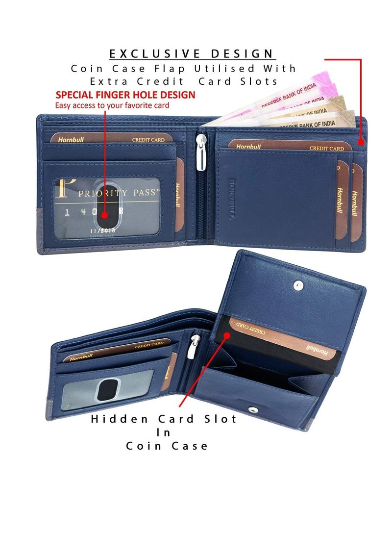 Buttler Men's Navy Genuine Leather RFID Blocking Wallet