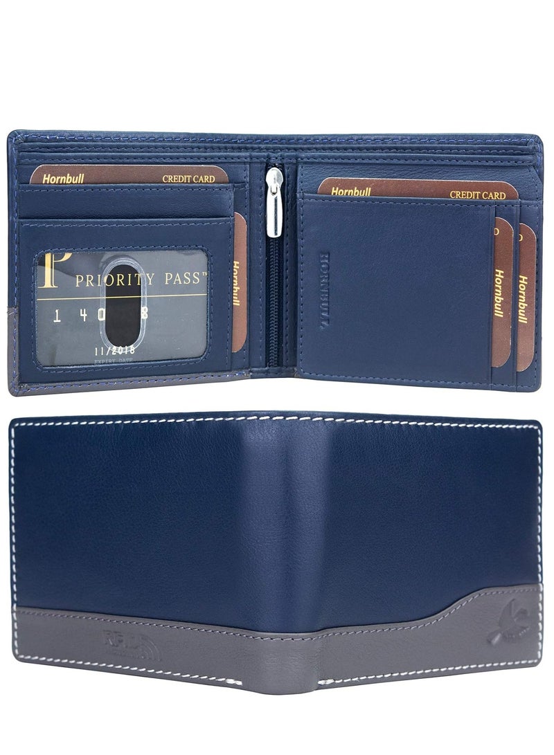 Buttler Men's Navy Genuine Leather RFID Blocking Wallet