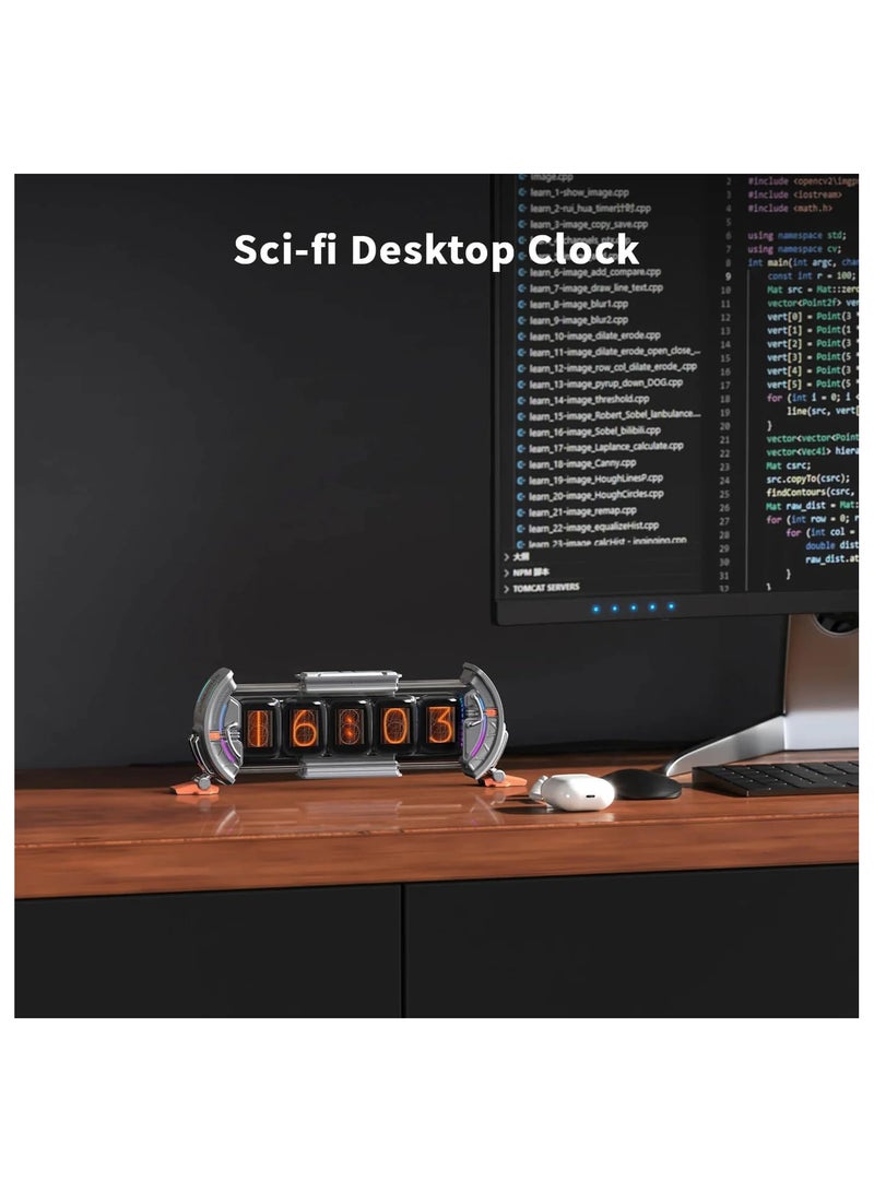 Times Gate Pixel Art Informative Display Digital Clock, Silver