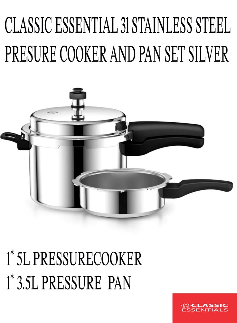 Classic Essential 4L Pressure Cooker And 3L Pressure Pan With Common Stainless Steel Lid Providing You With Multipurpose Stainless Steel Pan Easy To Clean Set Cooking Pan