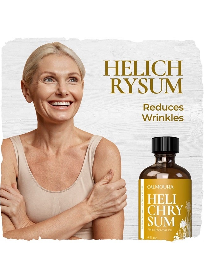 Organic Helichrysum Essential Oil — USDA Certified Therapeutic Grade — (4 oz | 118 ml) — 100% Natural Non GMO Helichrysum Oil for Skin, Aromatherapy & Better Sleep