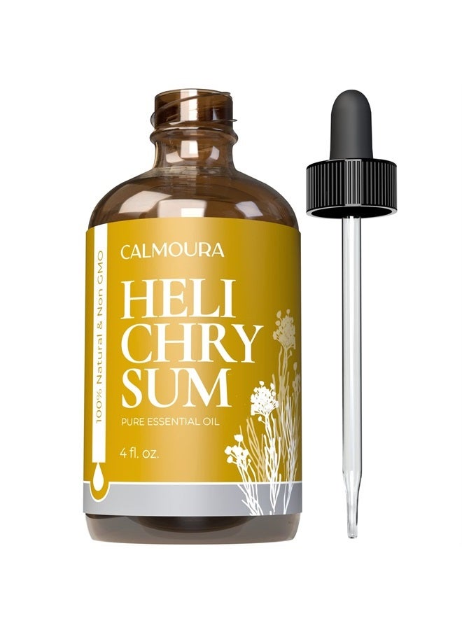 Organic Helichrysum Essential Oil — USDA Certified Therapeutic Grade — (4 oz | 118 ml) — 100% Natural Non GMO Helichrysum Oil for Skin, Aromatherapy & Better Sleep