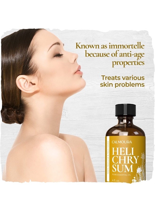 Organic Helichrysum Essential Oil — USDA Certified Therapeutic Grade — (4 oz | 118 ml) — 100% Natural Non GMO Helichrysum Oil for Skin, Aromatherapy & Better Sleep