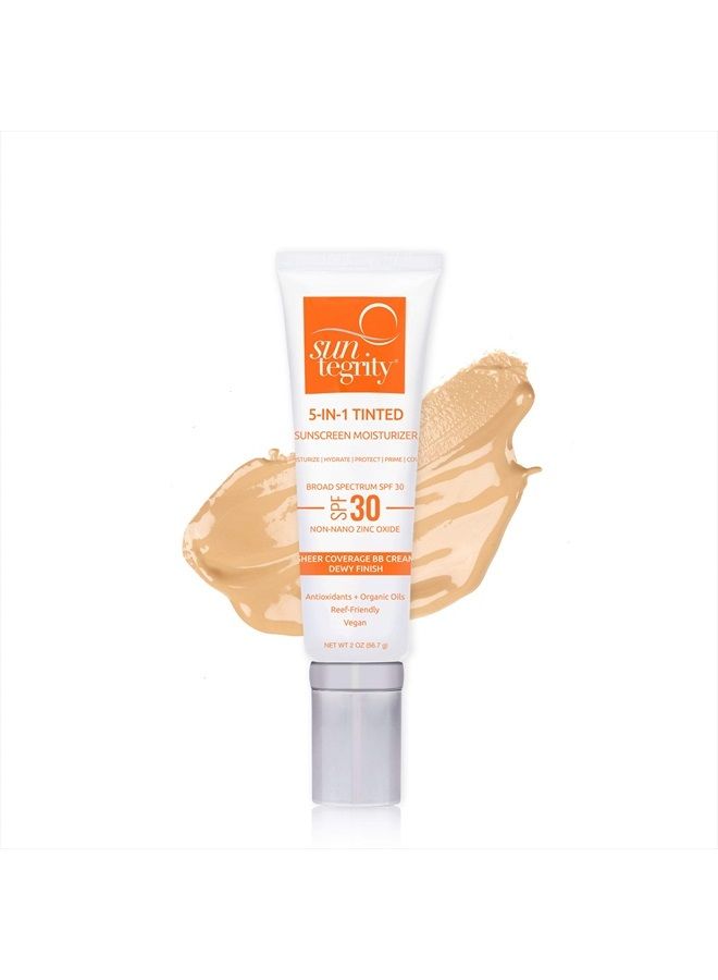 Tinted 5 in 1 Mineral Sunscreen for Face (SPF 30-2 oz) - Golden Light | BB Cream Moisturizer with Physical UVA/UVB Broad Spectrum Protection | Safe for Sensitive Skin