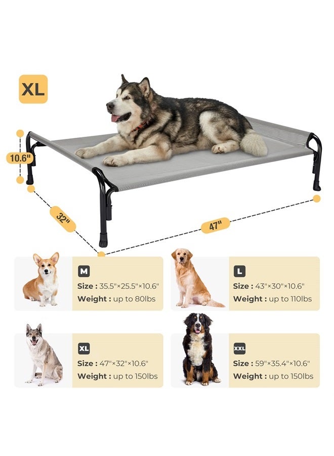 Elevated Dog Bed, Outdoor Raised Dog Cots Bed for Large Dogs, Cooling Camping Elevated Pet Bed with Slope Headrest for Indoor and Outdoor, Washable Breathable, X-Large, Grey, CWC2204