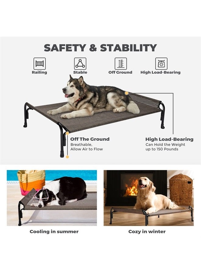 Elevated Dog Bed, Outdoor Raised Dog Cots Bed for Large Dogs, Cooling Camping Elevated Pet Bed with Slope Headrest for Indoor and Outdoor, Washable Breathable, X-Large, Brown, CWC2204