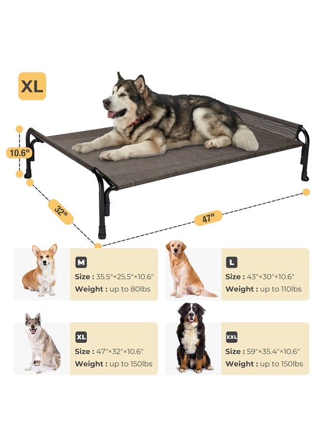 Elevated Dog Bed, Outdoor Raised Dog Cots Bed for Large Dogs, Cooling Camping Elevated Pet Bed with Slope Headrest for Indoor and Outdoor, Washable Breathable, X-Large, Brown, CWC2204