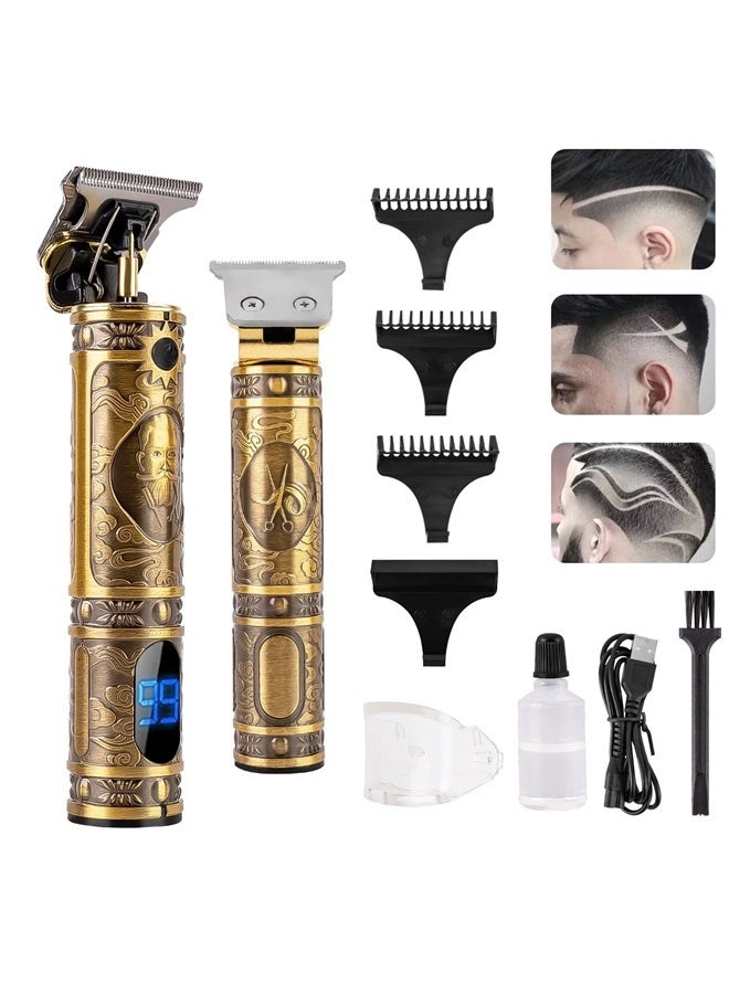 Hair Trimmer for Men, Professional Mens Hair Clippers Electric T Blade Liners Outline Edgers Shaver 0mm Bald Zero Gap Grooming Kit LED Low Noise Cordless Rechargeable with Guide Combs
