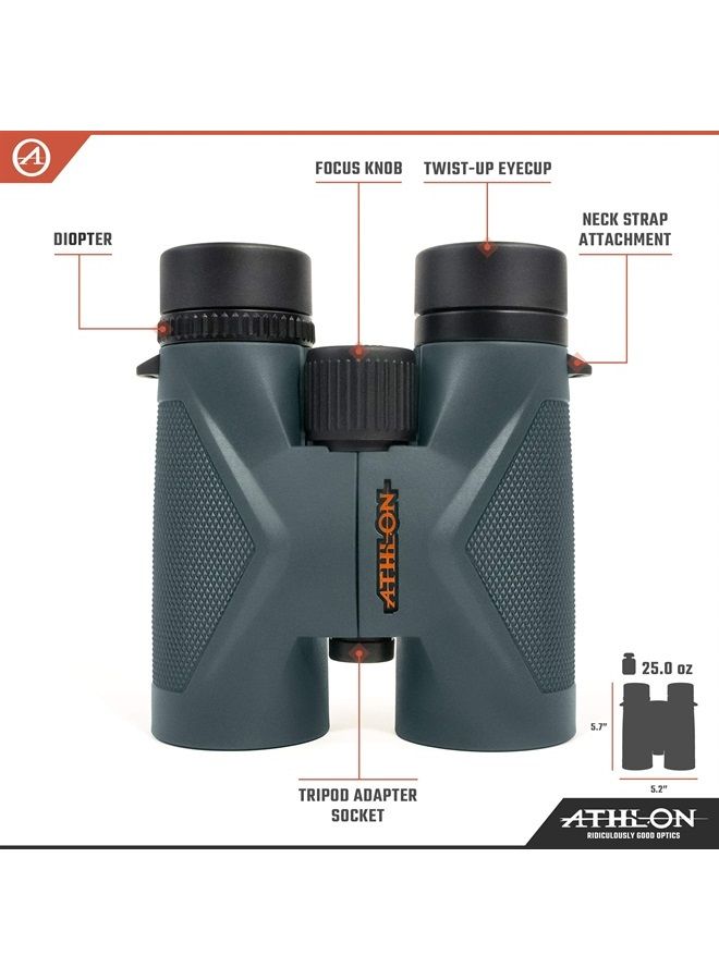 10x42 Midas G2 UHD Gray Binoculars with Eye Relief for Adults and Kids, High-Powered Binoculars for Hunting, Birdwatching, and More