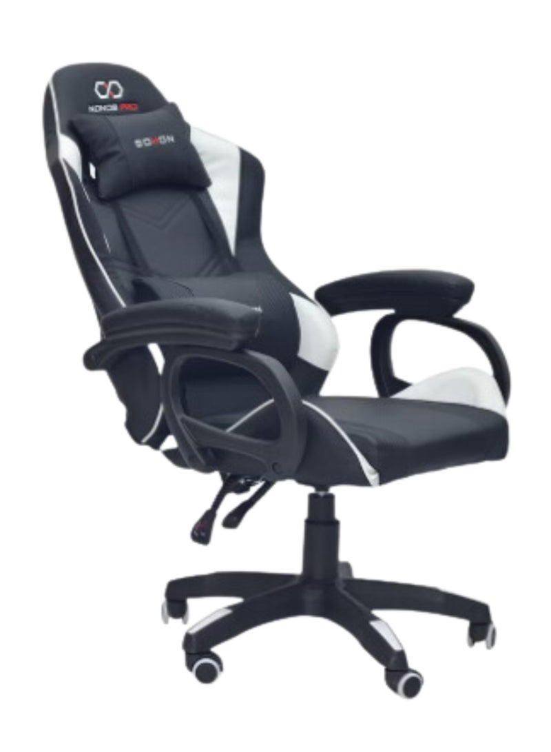 Modern Design Best Executive gaming chair SILA-44-White&Black  for Video Gaming Chair for Pc with fully reclining back and head rest and soft leather (White-Black)