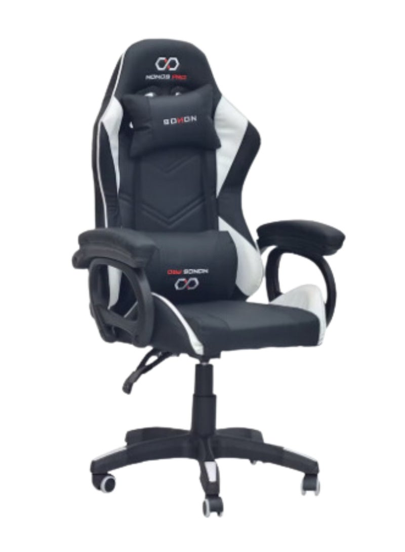 Modern Design Best Executive gaming chair SILA-44-White&Black  for Video Gaming Chair for Pc with fully reclining back and head rest and soft leather (White-Black)