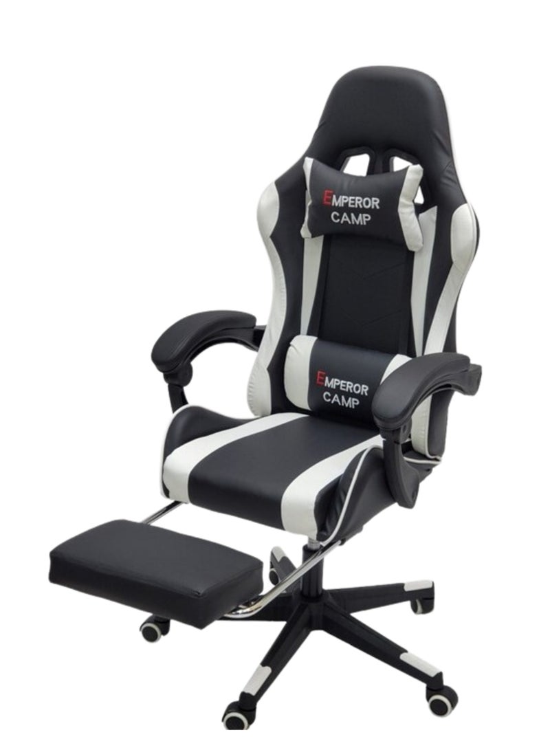 Gaming Chair Ergonomic Executive PUBG-3D 360° Rolling Swivel Reclining Computer Chair PU Leather Adjustable Height with Headrest Pillow Cushion & Lumber Support Back, Premium Foam White & Black G568