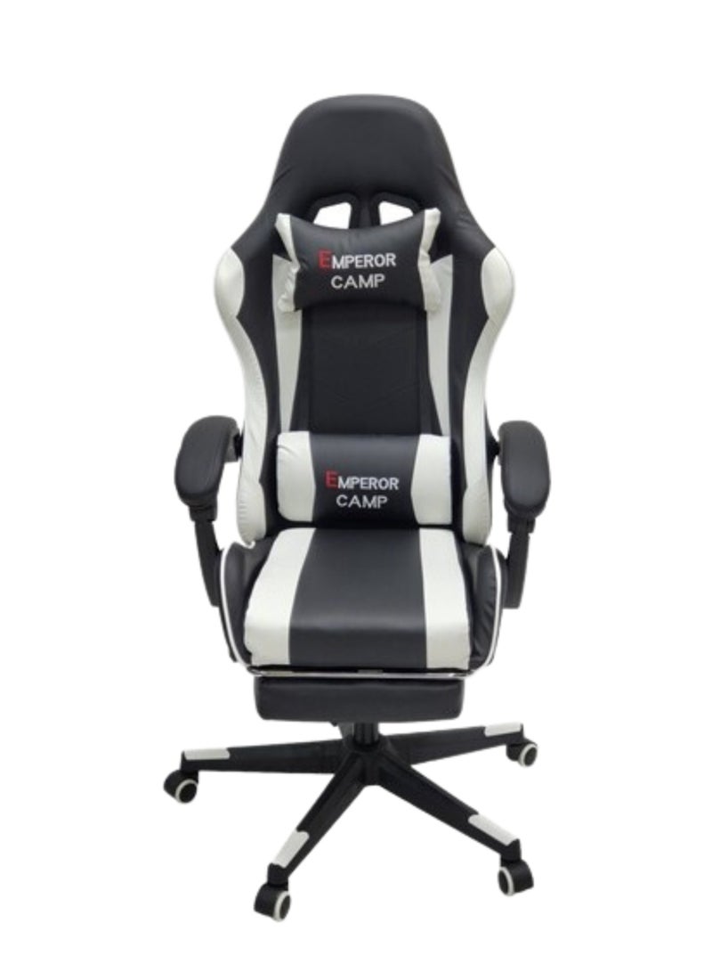 Gaming Chair Ergonomic Executive PUBG-3D 360° Rolling Swivel Reclining Computer Chair PU Leather Adjustable Height with Headrest Pillow Cushion & Lumber Support Back, Premium Foam White & Black G568