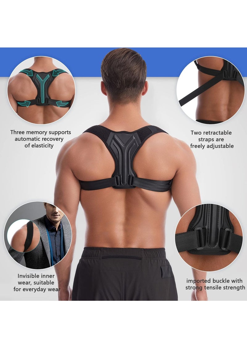 Back Correction Strap Adjustable Posture Corrector Spine Straightener for Relief of Neck Shoulder Pain Develop Good Seated Standing for Men Women Elderly Teens Black M