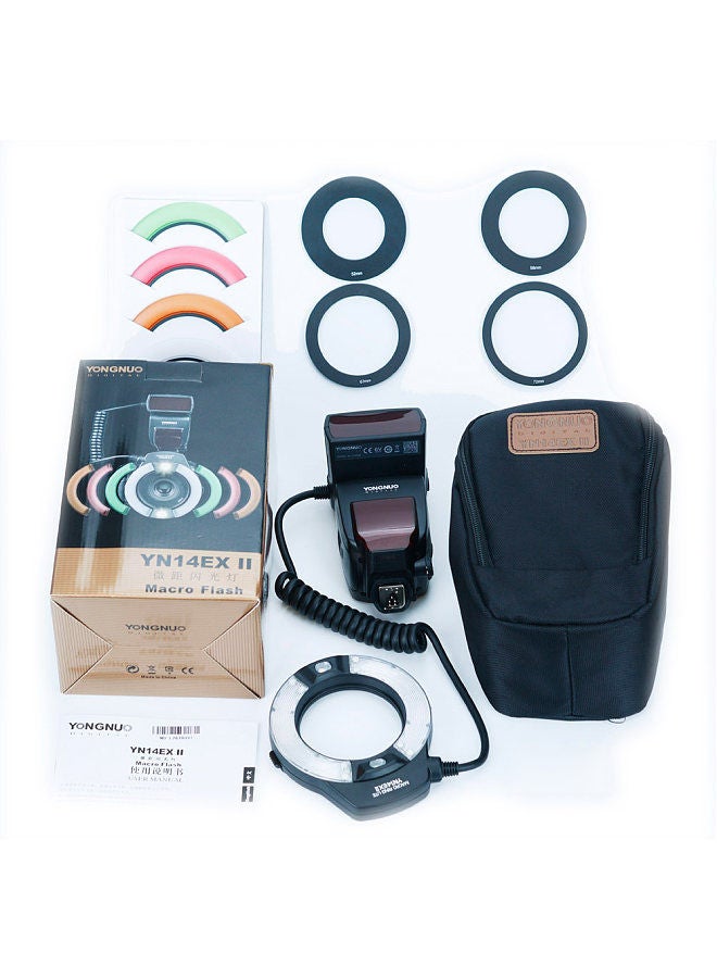 YONGNUO Professional YN14EX II Macro Ring Flash Light Kit with Large Size LCD Display Adapter Rings Color Temperature Filters Hot Shoe Mount Support M/TTL Flash for DSLR Cameras