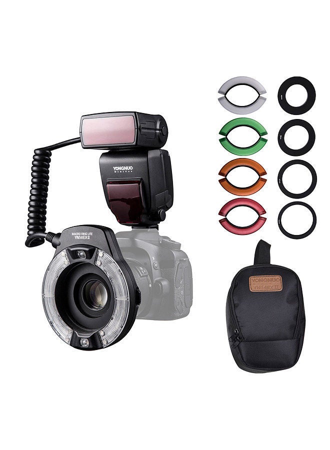 YONGNUO Professional YN14EX II Macro Ring Flash Light Kit with Large Size LCD Display Adapter Rings Color Temperature Filters Hot Shoe Mount Support M/TTL Flash for DSLR Cameras