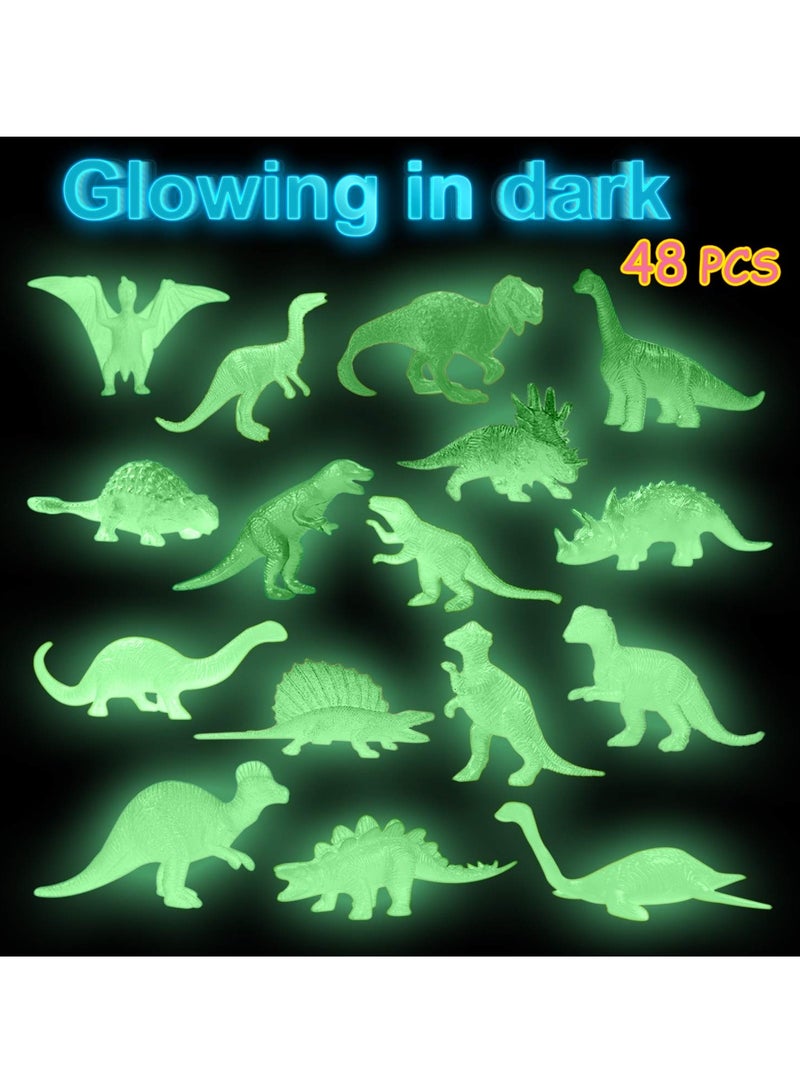 Mini Dinosaurs Toys 48PCS Glow in Dark Figure Dinosaur Party