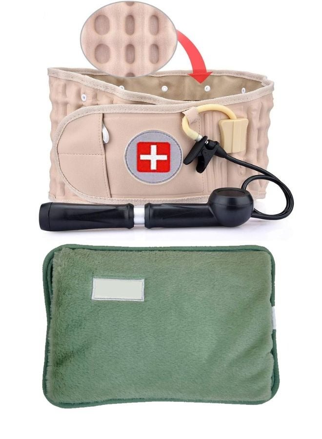 Set of Electric Hot Water Bag For Body Pain and Back Decompression Belt Lumbar Support Massage Air Traction Belt With Extended Pad, Fits 26-43 Inches Waist