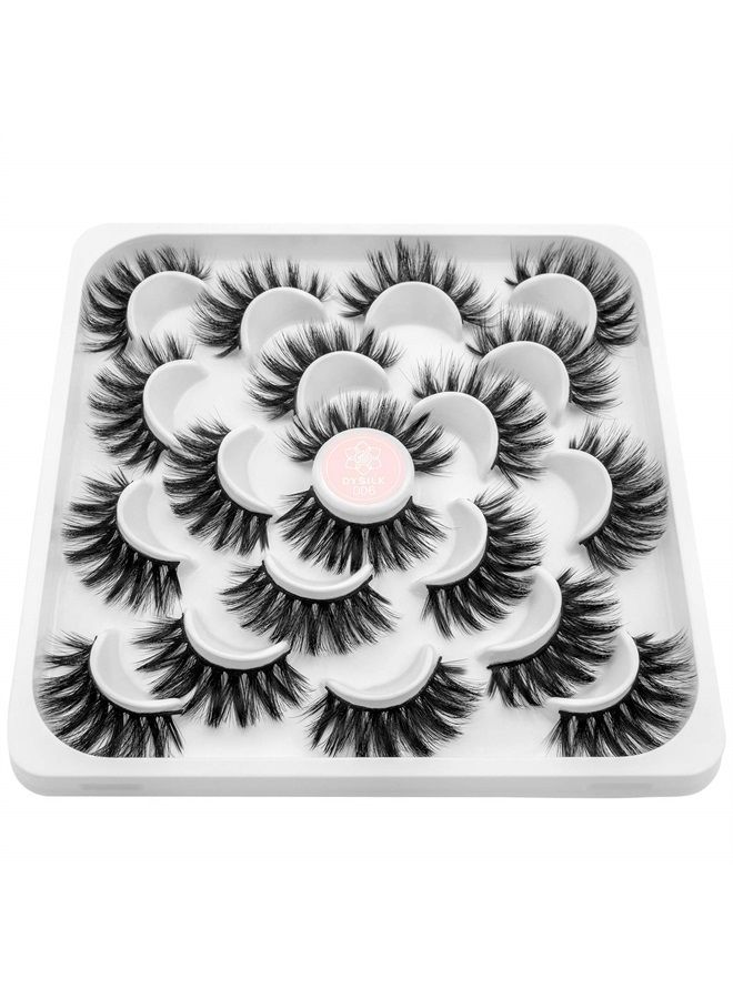 False Eyelashes -10 Pairs 6D Faux Lashes Pack - Reusable Self Adhesive Eyelashes Lashes Natural Look Mink Fake Eyelashes Wispy Fluffy Cat Eye Lashes Soft Extension