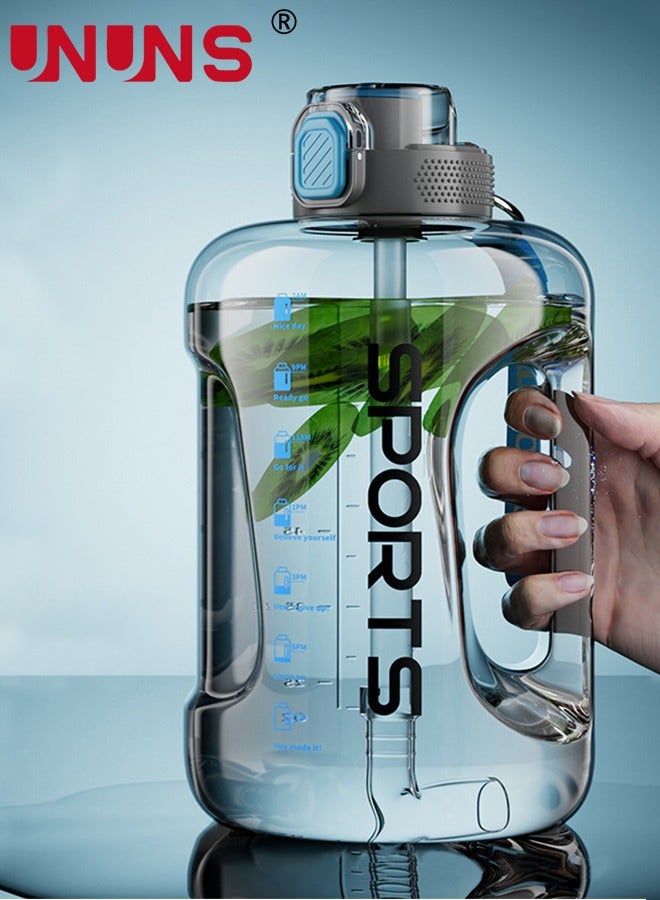 Water Bottle With Time Marker,2.5L Water Bottle With Straw And One-Touch Cap,Reusable Water Bottles With Handle And Bottle Brush ,Eco-Friendly Leak-Proof