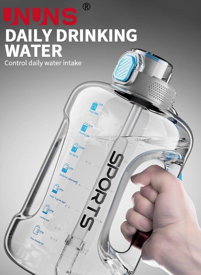 Water Bottle With Time Marker,2.5L Water Bottle With Straw And One-Touch Cap,Reusable Water Bottles With Handle And Bottle Brush ,Eco-Friendly Leak-Proof