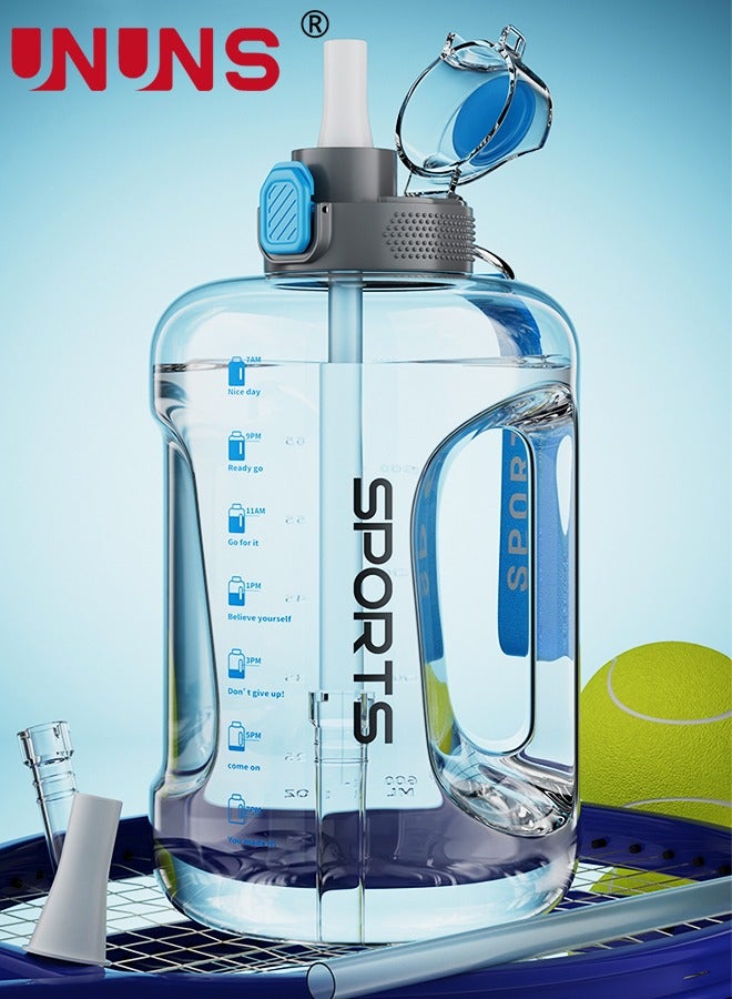 Water Bottle With Time Marker,2.5L Water Bottle With Straw And One-Touch Cap,Reusable Water Bottles With Handle And Bottle Brush ,Eco-Friendly Leak-Proof