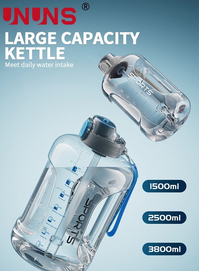 Water Bottle With Time Marker,2.5L Water Bottle With Straw And One-Touch Cap,Reusable Water Bottles With Handle And Bottle Brush ,Eco-Friendly Leak-Proof