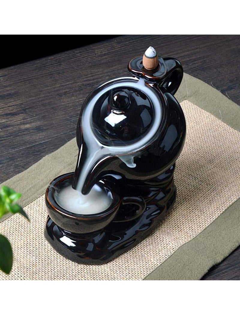 Tea Kettle And Cup Design Incense Burner smok Backflow Cone Incense Holder Decorative Showpiece with smok Backflow Scented Cone Incenses Black Color