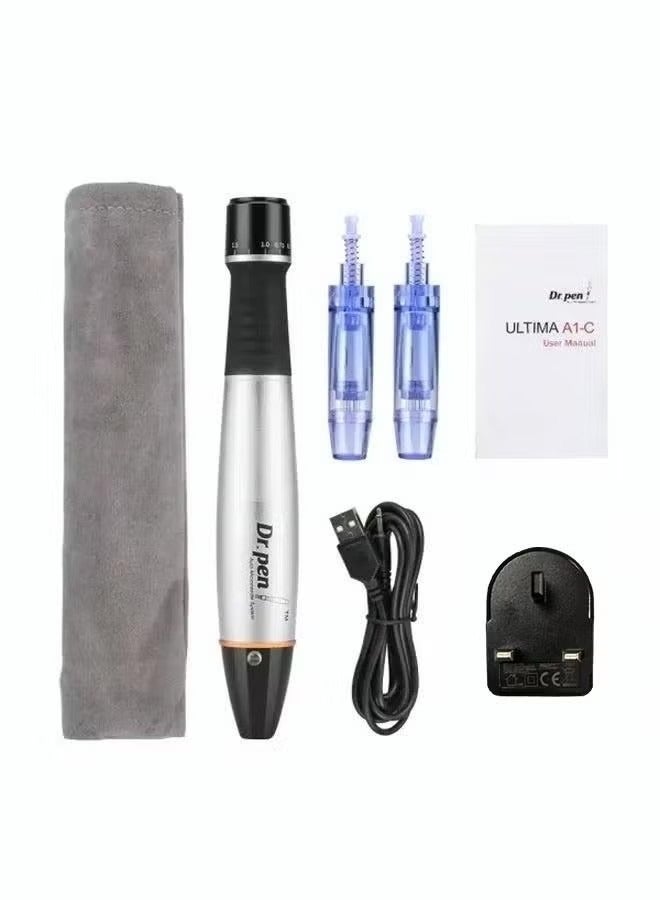 A1 Microneedle Doctor Pen, Black, With 2 Replacement Cartridges, For Skin Care, Anti-Aging And Acne Scars