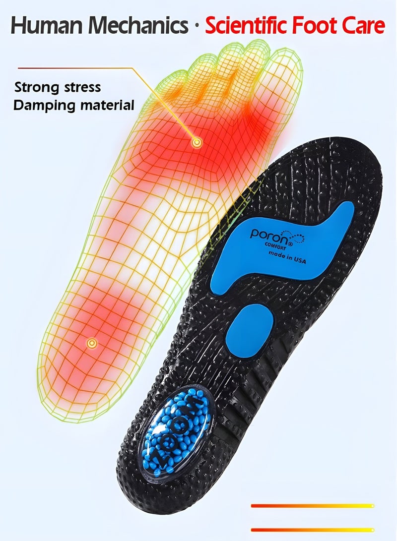 Premium Comfort Gel Sports Inserts Orthotic Cushion Insole Arch Support Shoe Insert Shoe Insoles Height Increase Shoe Inserts Shock Absorption Popcorn Air Cushion Increased Inserts