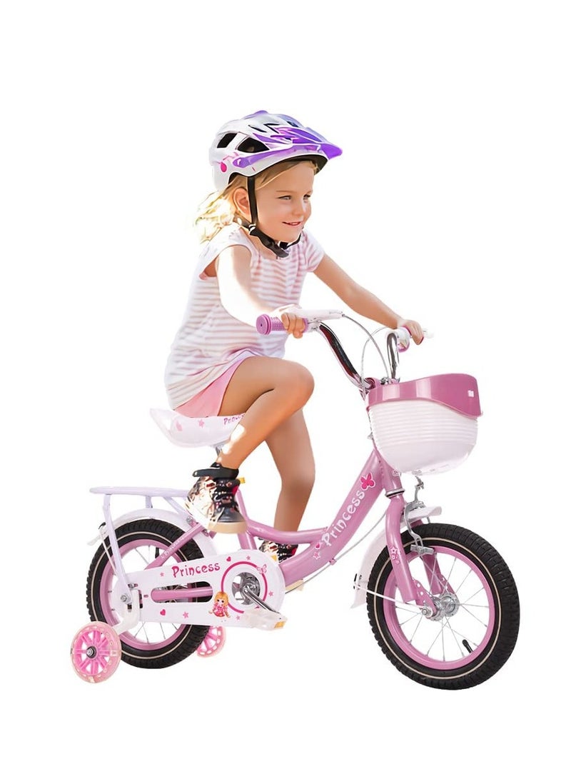 COOLBABY Kids Bike with Hand Brake and Basket for Ages 3-8 Years 12 Inch Princess Bikes Bicycles With backseat, Children Bicycle Purple