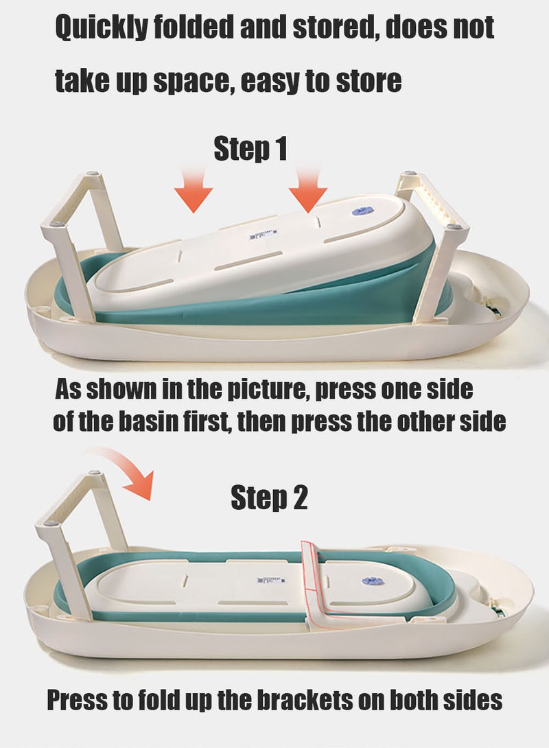Foldable Baby Bathtub Set with Temperature Sensing Thermometer and Baby Special Bath Bed Newborn Sitting and Lying Large Safety Bathtub