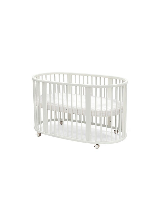 Sleepi Bed, White Oval Crib Suitable For Ages 0 - 5 Years Old Adjustable, Stylish And Flexible Sturdy Beech Wood Frame
