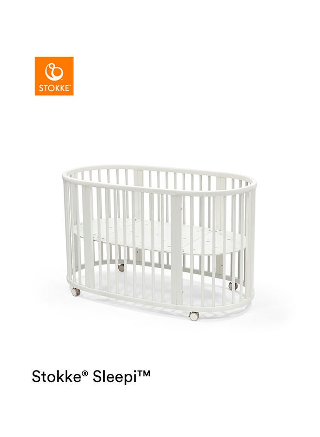 Sleepi Bed, White Oval Crib Suitable For Ages 0 - 5 Years Old Adjustable, Stylish And Flexible Sturdy Beech Wood Frame