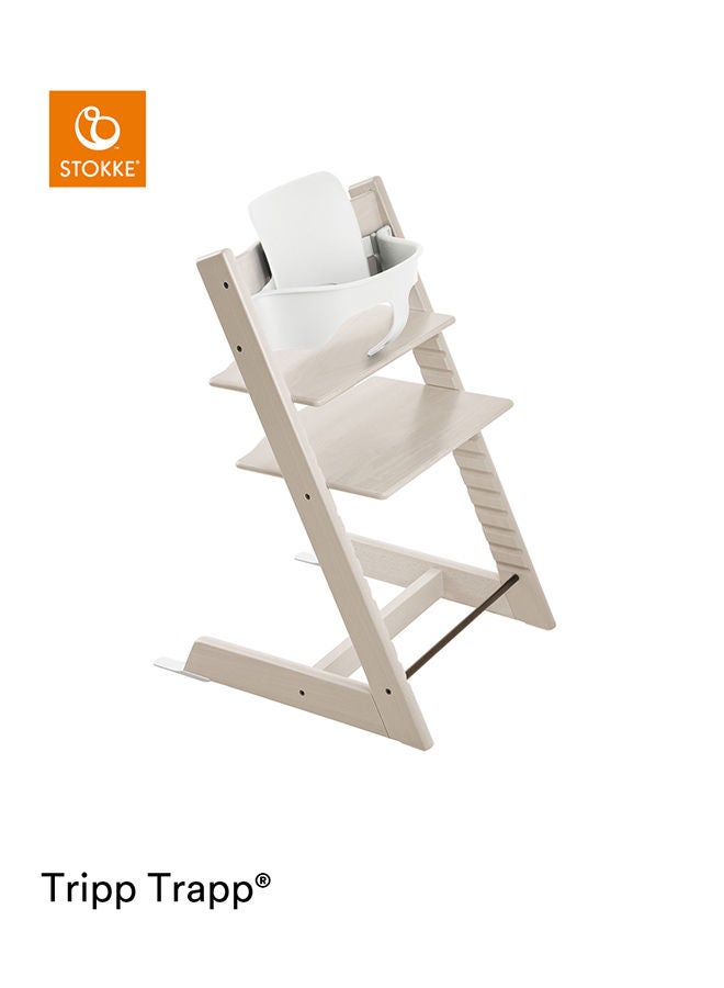 Tripp Trapp Chair + Tripp Trapp Newborn Set ( Grey ) Cozy, Safe And Simple To Usebaby Chair For Newborns Up To 20 Lbs /9 Kg White Wash