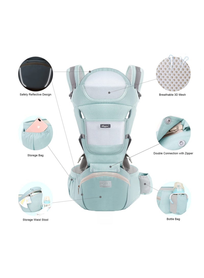 COOLBABY Baby Carrier Ergonomic Baby Carrier with Hip Seat Lumbar Front and Back Backpack Carry Stand for Newborn Babies and Toddlers