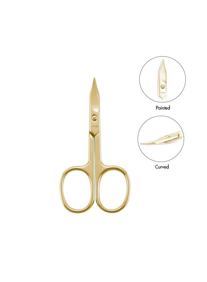 Sharp Curved Nail Cuticle Scissors Premium Stainless Steel Blade For Manicure Pedicure Fingernail Toenail Beauty Grooming Cutter With Case 35” Gold