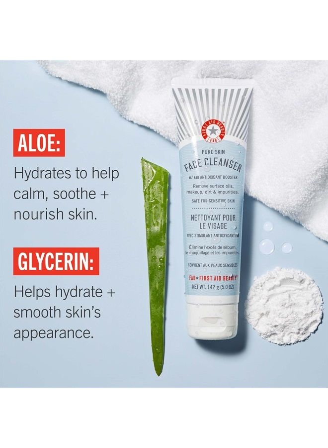 Pure Skin Face Cleanser, Sensitive Skin Cream Cleanser with Antioxidant Booster, Travel Size, 2 oz