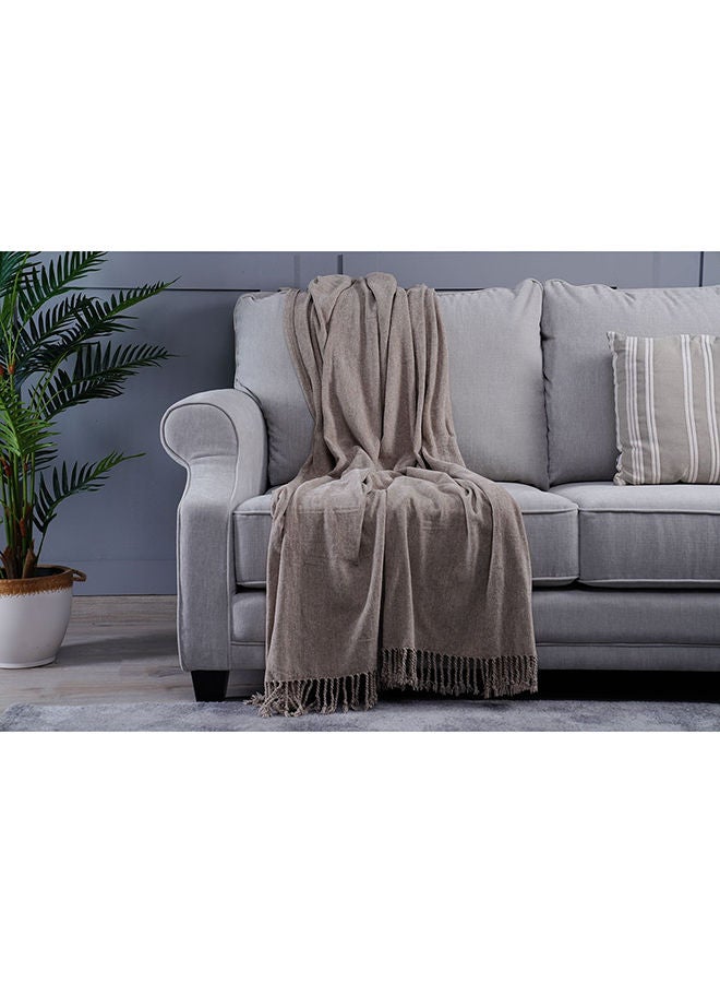 Cormac Chenille Throw With Fringes 140X190Cm Beige