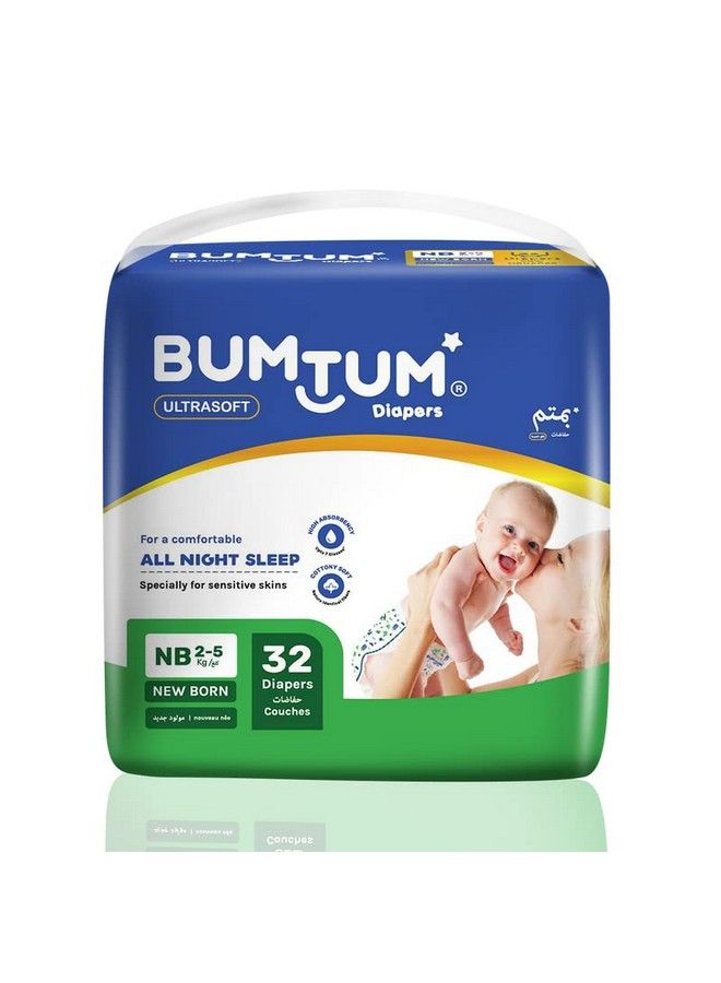 Baby Taped Diapers New Born Size 32 Count 12 Hrs Leakage Protection Infused With Aloe Vera Cottony Soft High Absorb Technology (Pack Of 1)