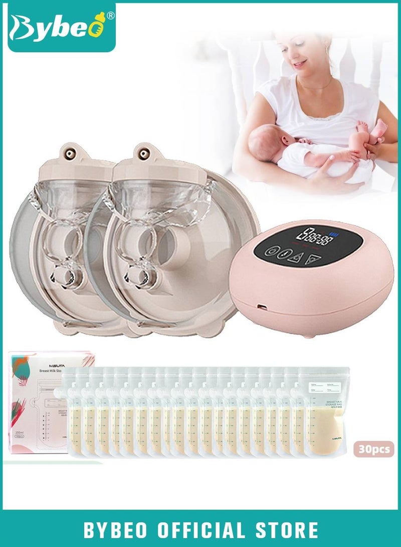 Electric Wearable Hands-Free Breast Pump with 30 PCS Breastmilk Storage Bags, Low Noise & Painless, LCD Display, 3 Modes & 9 Levels