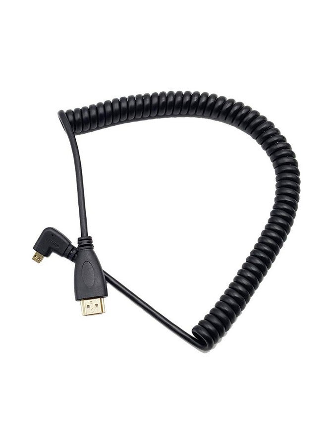 4K Coiled Micro Hdmi Cable;Left Angled Coiled Micro Hdmi To Full Hdmi Male To Male Cable Stretched Length 50Cm To 1.8M Supports Ethernet 3D 4K 1080P(Left Angled)